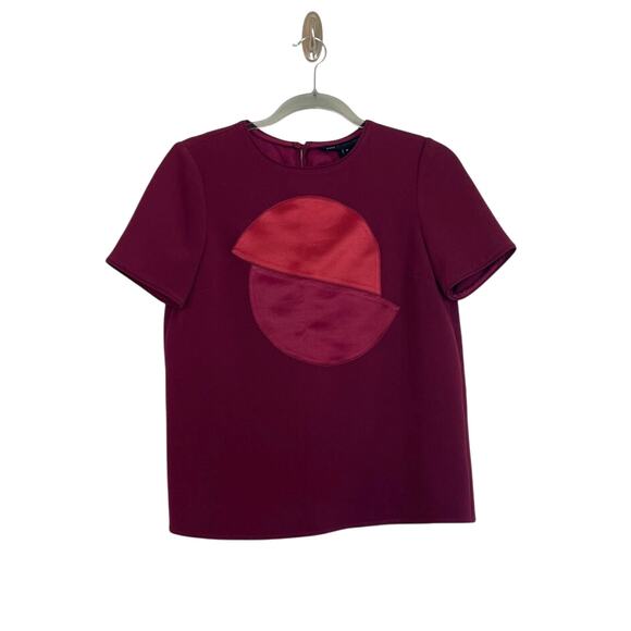 Marc by Marc Jacobs Applique Short Sleeve Blouse Dark Cherry Sz 0 Designer Flaw - Picture 1 of 8